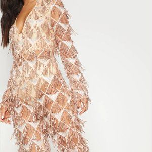 PLT ROSE GOLD TASSEL SEQUIN PLUNGE JUMPSUIT
